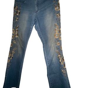 VENUS Blue Jeans with Gold Embroidery
